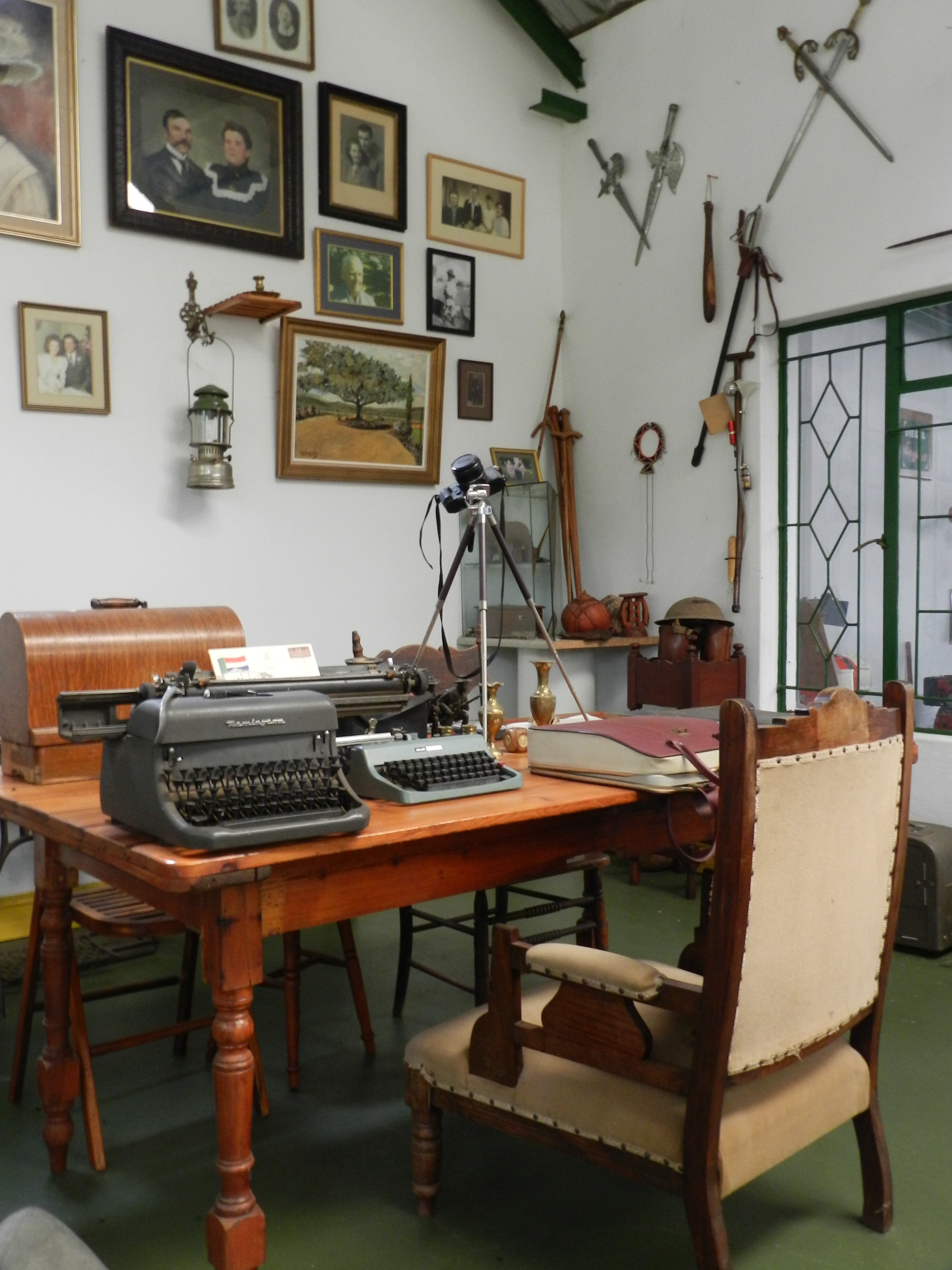 Exhibit of family heirlooms and a Remington typewriter at the Human Jordaan Heritage Collection